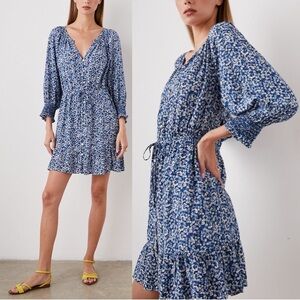 Rails Eliza Dress Ice Chrysanthemum Blue Floral Button Mini S